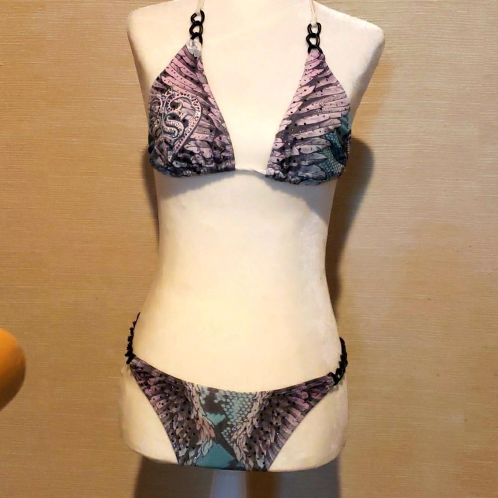 Affliction Sinful White, Purple & Turquoise Swimsuit